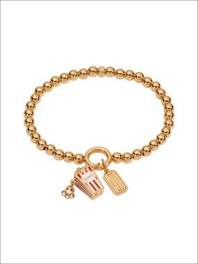 Stretch Bracelet with Popcorn & Ticket Charms - Gold Finish